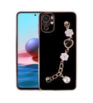 Xiaomi Redmi Note 10S Kılıf El Askılı Tutamaçlı Kamera Korumalı Renkli Gold Kenar Silikon Kapak (Siyah)