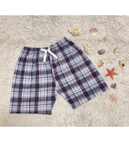%100 Pamuk Kadın Yüksek Bel Dört Mevsim Şort Pijama Kırmızı Pencere Kare (Açık Gri)