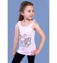 Toontoy Kız Çocuk Fırfır Detaylı Flamingo Kabartma Baskılı Atlet (Açık Pembe)