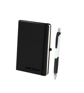 İsme Kişiye Özel Termo Lastikli Mini Not Defteri Kalem Seti 9x14 (Siyah)