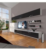 Decoraktiv Eko 8 Slm Std Krom Ayaklı Tv Ünitesi Tv Sehpası (Beyaz-Siyah)