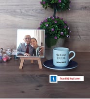 Dedeye Hediye Fotoğraflı Dekoratif Taş, Ahşap Altlıklı Türk Kahvesi Fincanı Hediye (Model 4)