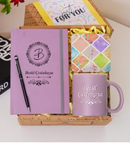Kişiye Özel Renkli Defter , Kupa Bardak, Tükenmez Kalem & Hediye Seti (Lila)