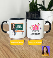 Kişiye Özel Karikatürlü Sınıf Öğretmeni Hediye Kupa Bardak Kadın Sınıf Öğretmenine Öğretmenler Günü Hediyesi (Siyah)