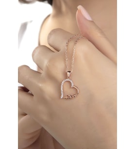 Kadın Orjinal 925 Ayar Gümüş Zirkon Taşlı Kalp Içinde Sonsuzluk Model Kolye (Rose)