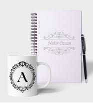 Kişiye Özel Ahşap İsimli ve Harfli Renkli Defter Kalem Kupa Hediye Seti (Model 8)