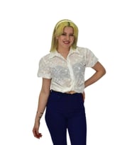 Kadın Brodeli Kısa Kol Bluz BGL-ST0371 (Beyaz)