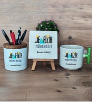 Jeofizik Mühendisi Hediye Sepeti Kupa Bardak T Kulplu, Kalemlik ve Dekoratif Taş Mühendisler Günü Hediyesi (Model 8)