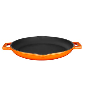 Lava Döküm Yuvarlak Kızartma Tavası Döküm Demir Yekpare Çift Kulplu Çap(Ø)30cm. (Turuncu)