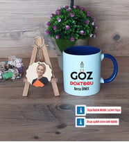 Göz Doktoru Kupa Bardak Beyaz ve Fotoğraflı Ahşap Anahtarlık Hediye Tıp Bayramı Hediyesi (Model 3)