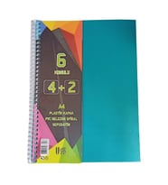 4+2 Ayraçlı Defter 6 Konulu 150 Yaprak 1 Adet 4 Kareli 2 Çizgili Spralli Plastik Kapak Seperatörlü (Yeşil)