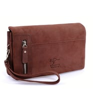 KANGAROO KINGDOM Hakiki Deri Crazy Horse Açık Taba Erkek Portföy & Clutch El Çantası 7477-ZAT (Kahverengi)