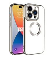 iPhone 15 Pro Max Kılıf Kamera Korumalı Logo Gösteren Omega Kılıf (Titanyum Parlak)
