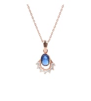 925 Ayar Gümüş Nişane Tasarım Oval Safir Taşlı Kolye (Rose)