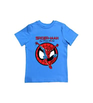 Spiderman baskılı örümcek adam pamuklu penye kumaş yazlık çocuk tişört (Mavi)