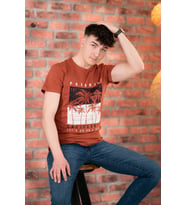 FBI JEANS DESENLİ SLİMFİT PAMUKLU ERKEK T-SHİRT (Kiremit)
