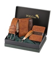 Polo Air Kemer Cüzdan Kartlık Anahtarlık Hediyelik Kutusunda  HM-10 (Taba)