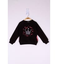 Toontoy Kız Çocuk Taç Baskılı Sweatshirt  (Siyah)