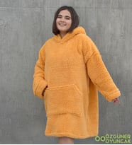 Peluş Polar Giyilebilir Battaniye Pijama (Sarı)