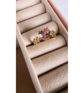 Yıldız Model Zirkon Taşlı Ayarlanabilir Kalp Yüzük (Pembe-Altın)