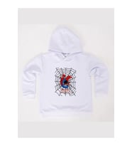 Spiderman baskılı örümcek adam kapüşonlu pamuklu kumaş çocuk sweatshirt (Beyaz)