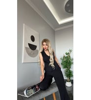 PANTALON YELEKLİ TAKIM İTHAL DABIL KUMAŞ Kadın Düğmeli Yelek Palazzo Geniş Paça Pantolon Ikili Takım (Siyah)