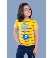 Toontoy Erkek Çocuk Çizgili Canavar Baskılı Tişört (Sarı)
