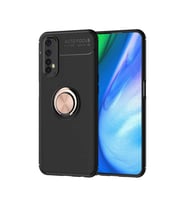 Realme 7 Kılıf Yüzüklü Magnetli Ravel Case (Siyah-Rose Gold)