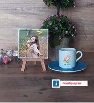 Flamingo Fotoğraflı Dekoratif Taş, Ahşap Altlıklı Türk Kahvesi Fincanı HediyeArkadaşa Doğum Günü Hediyesi (Model 5)