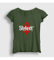 Presmono Kadın Beyaz Logo Slipknot T-Shirt 112699tt (Haki)