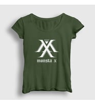 Presmono Kadın Sarı Logo V2 K-Pop Monsta X T-Shirt 275003tt (Haki)