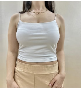 Kadın Pamuklu Crop Top Askılı Büstiyer  (Beyaz)