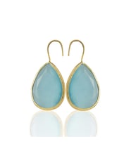 Kadir Jewellery 22 Ayar Altın Kaplama Damla Taşlı Küpe -El İşçiliği Ve Hipoalerjenik Küpe (Açık Mavi)