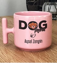Kişiye Özel Dog Mom Hediye Pastel T Kupa Köpek Annesi (Pembe)