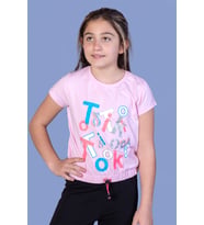 Toontoy Kız Çocuk Renkli Tiktok Baskılı Tişört (Pembe)