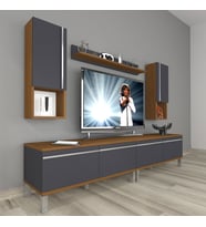 Decoraktiv Eko 5220TA Mdf Krom Ayaklı Tv Ünitesi Tv Sehpası (Antrasit - Ceviz)