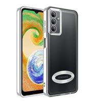 Samsung Galaxy A34 Kılıf Logo Yeri Açık Kamera Lens Korumalı Renkli Kenarlı Şeffaf Silikon (Gümüş)