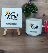 Kral Babam Hediye Seti Kupa Bardak T Kulplu ve Dekoratif Taş Babaya Hediye Babalar Günü Hediyesi (Model 1)
