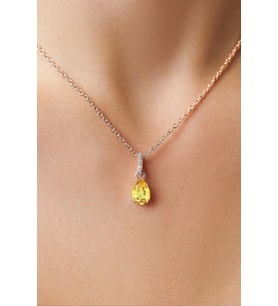 Mistik Topaz Taşlı 14 K Rose Altın Kaplama Kadın Kolye (Sarı)