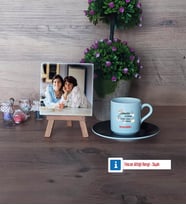Anneler Günü Hediyesi Fotoğraflı Dekoratif Taş, Ahşap Altlıklı Türk Kahvesi Fincanı Hediye (Model 7)