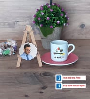 Muhasebeci Türk Kahvesi Fincanı Ahşap Altlıklı ve Fotoğraflı Ahşap Anahtarlık Hediye (Model 6)