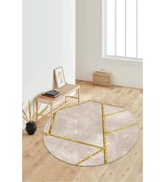 Dijital Baskılı Kaymaz Taban Yıkanabilir Yuvarlak Salon Halısı Koridor Halısı Paspas NDY-HS-317 (Krem)