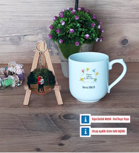 Doğum Günü Hediyesi Kupa Bardak Beyaz ve Fotoğraflı Ahşap Anahtarlık Hediye (Model 5)