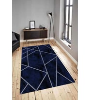 Dijital Baskılı Yıkanabilir Kaymaz Modern Renkli Salon Halısı Mutfak Halısı Yolluk ND-HY-1088 (Lacivert)