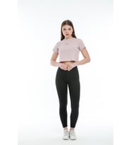 Süperlife Kadın Bisiklet Yaka Slim Fit Brookyn Baskılı Tişort SPR21Y14 (Pudra)