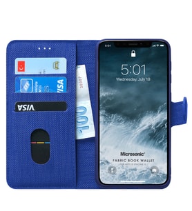 Microsonic Apple iPhone X Kılıf Fabric Book Wallet (Lacivert)