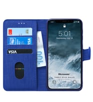 Microsonic Apple iPhone X Kılıf Fabric Book Wallet (Lacivert)