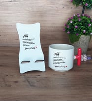Ablaya Hediye Sepeti Kupa Bardak T Kulplu ve Ahşap Telefon Standı Ablaya Doğum Günü Hediyesi (Model 1)