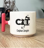 Kişiye Özel Cat Dad Hediye T Kupa Bardak Kedi Babası -3- (Pembe)