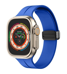 Apple Watch 49mm Ultra Seri Uyumlu Coastal Manyetik Tokalı Silikon Kordon (Mavi)
